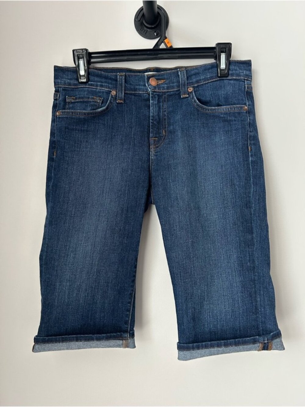 J Brand Dark Blue Cropped Denim Bermuda Shorts